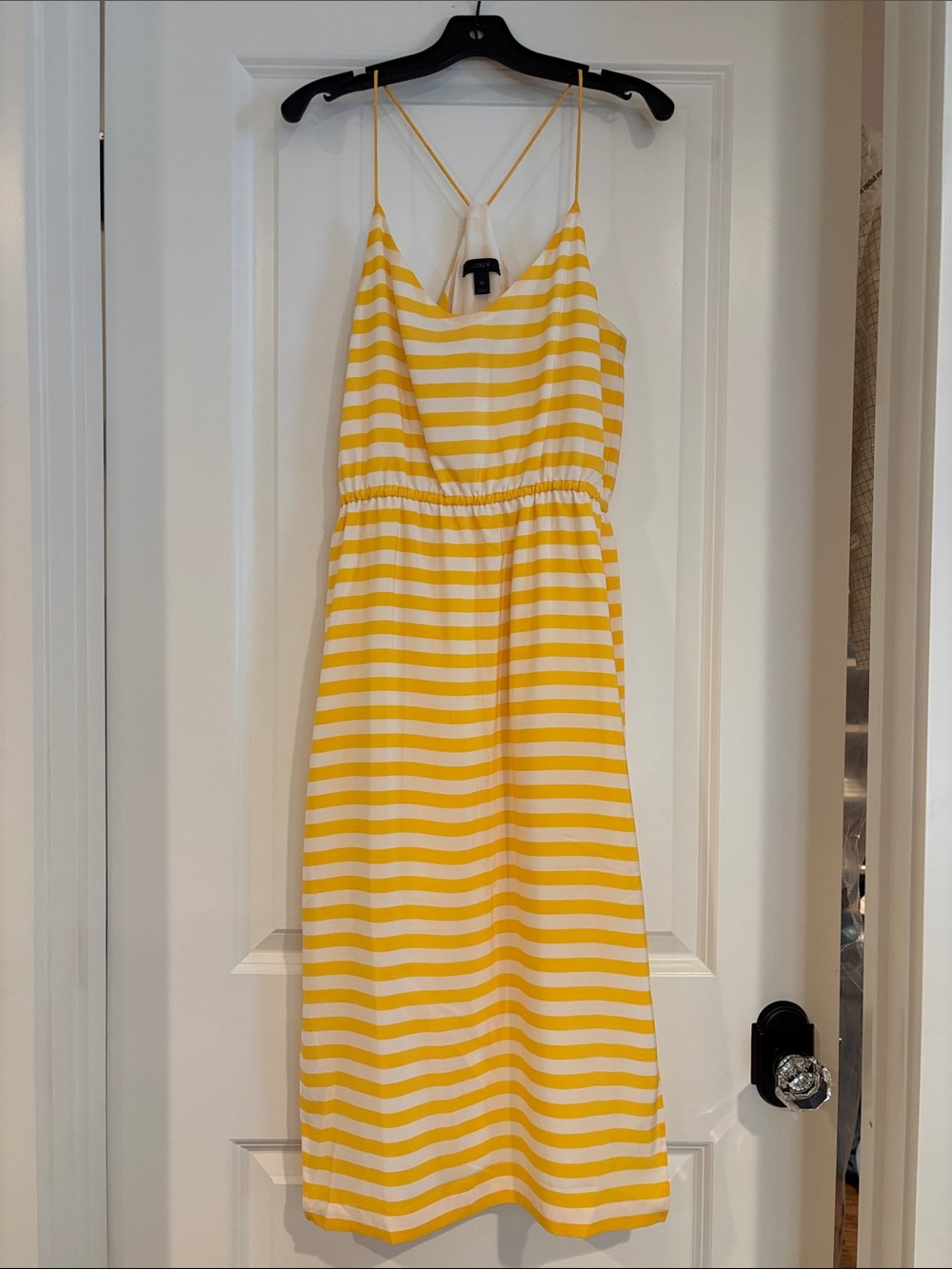 J. Crew Yellow and White Striped Spaghetti Strap Midi Dress